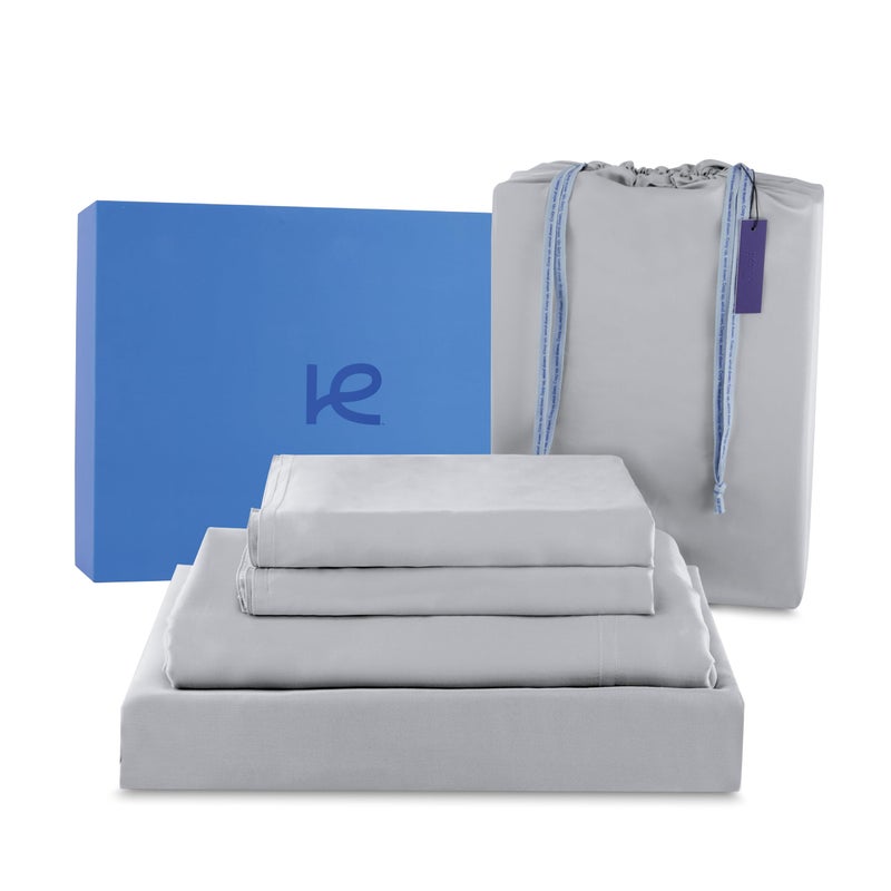 Kickoff Home Kickoff 100% Organically grown Viscose Bamboo 4-pc Bedding Sheet Set, Queen Size, Cooling & Breathable, Double Stitching, Flat & Fitted Sheets, Pillowcases Pillow Covers (Queen, Dove Grey) - Image 1